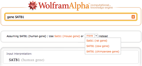 Selecting homologs for different species in Wolfram|Alpha