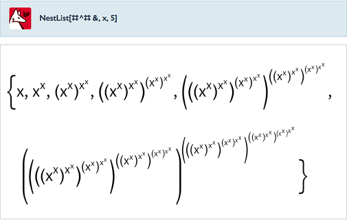 NestList[#^#&,x,5]